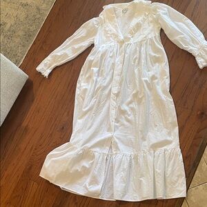 White Ruffled Long Button-Front Nightgown - Women Intimates